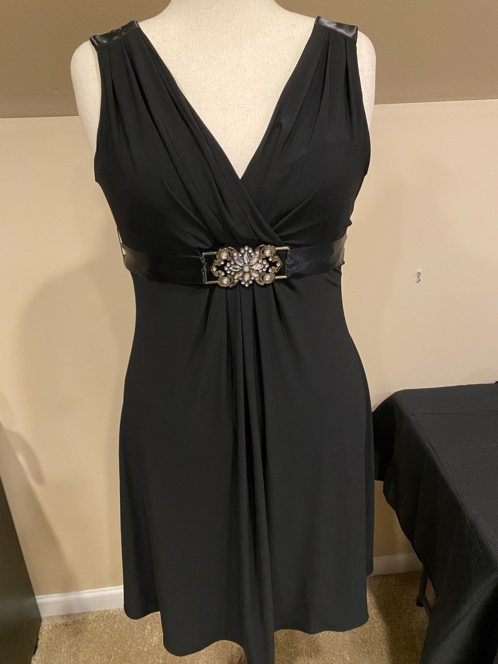 Scarlett Nite Black Midi Dress with Jeweled Waist